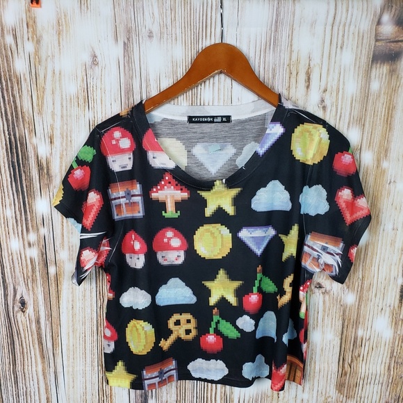 Pixel Emoji Gamer Crop Top Shirt XL - Picture 1 of 4